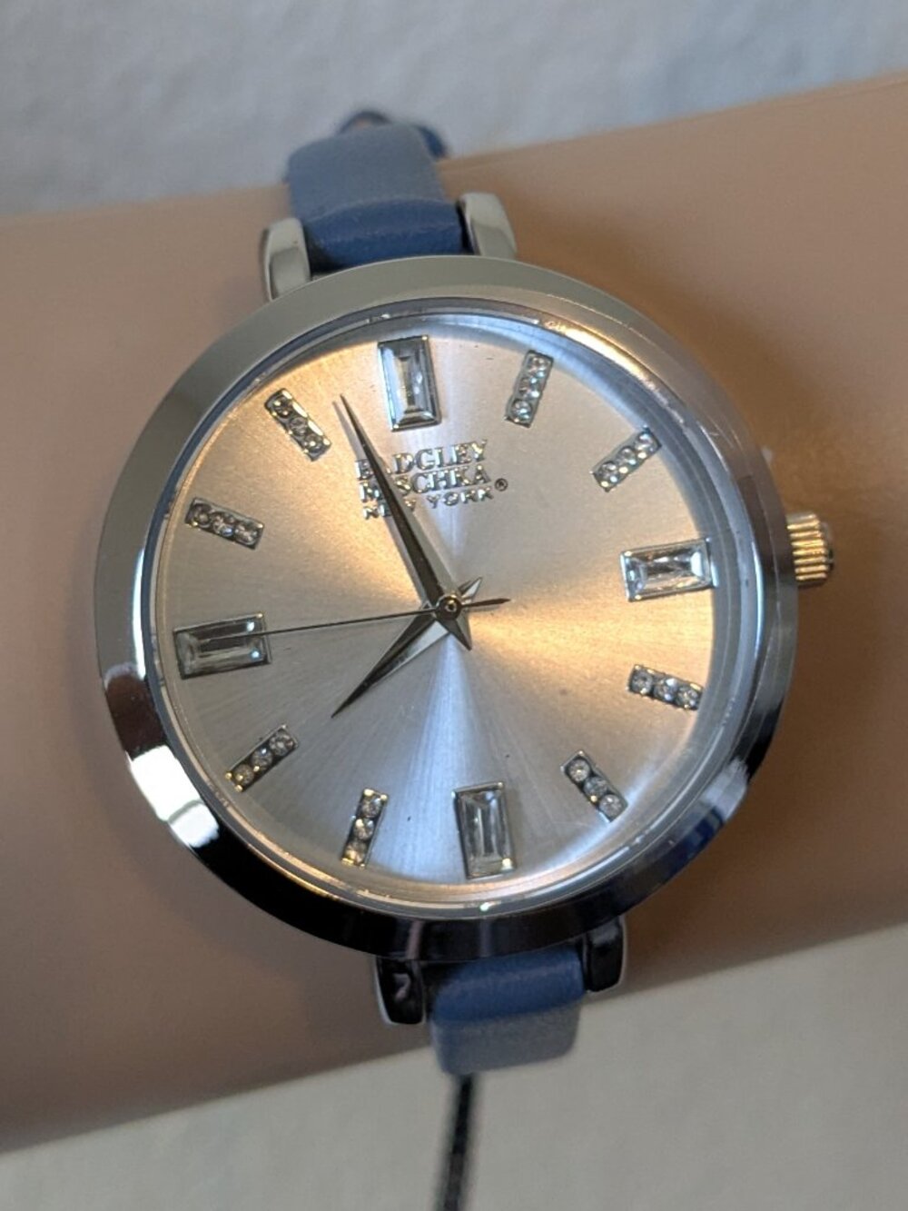 Badgley Mischka Women's Elle Watch Blue Leather Strap Quartz Movement New York